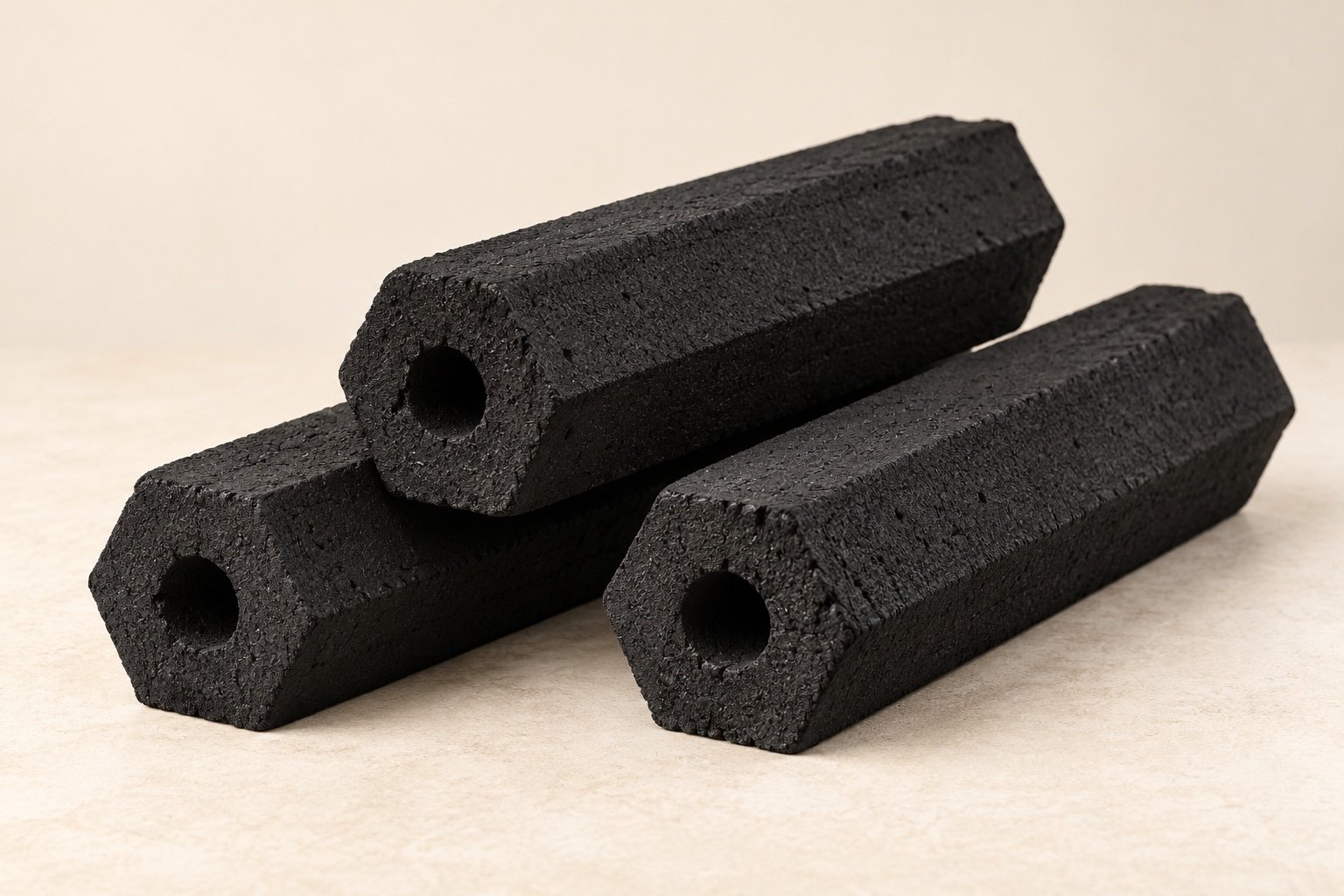 BBQ hexagonal coconut-shell charcoal briquettes, unlit